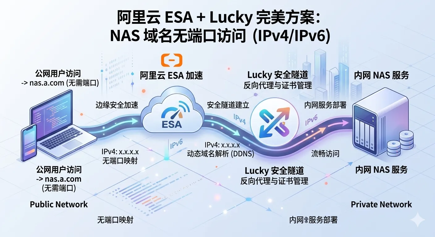 阿里云 ESA + Lucky 完美方案：实现家宽 NAS 域名无端口访问（支持 IPv4/IPv6 自适应）