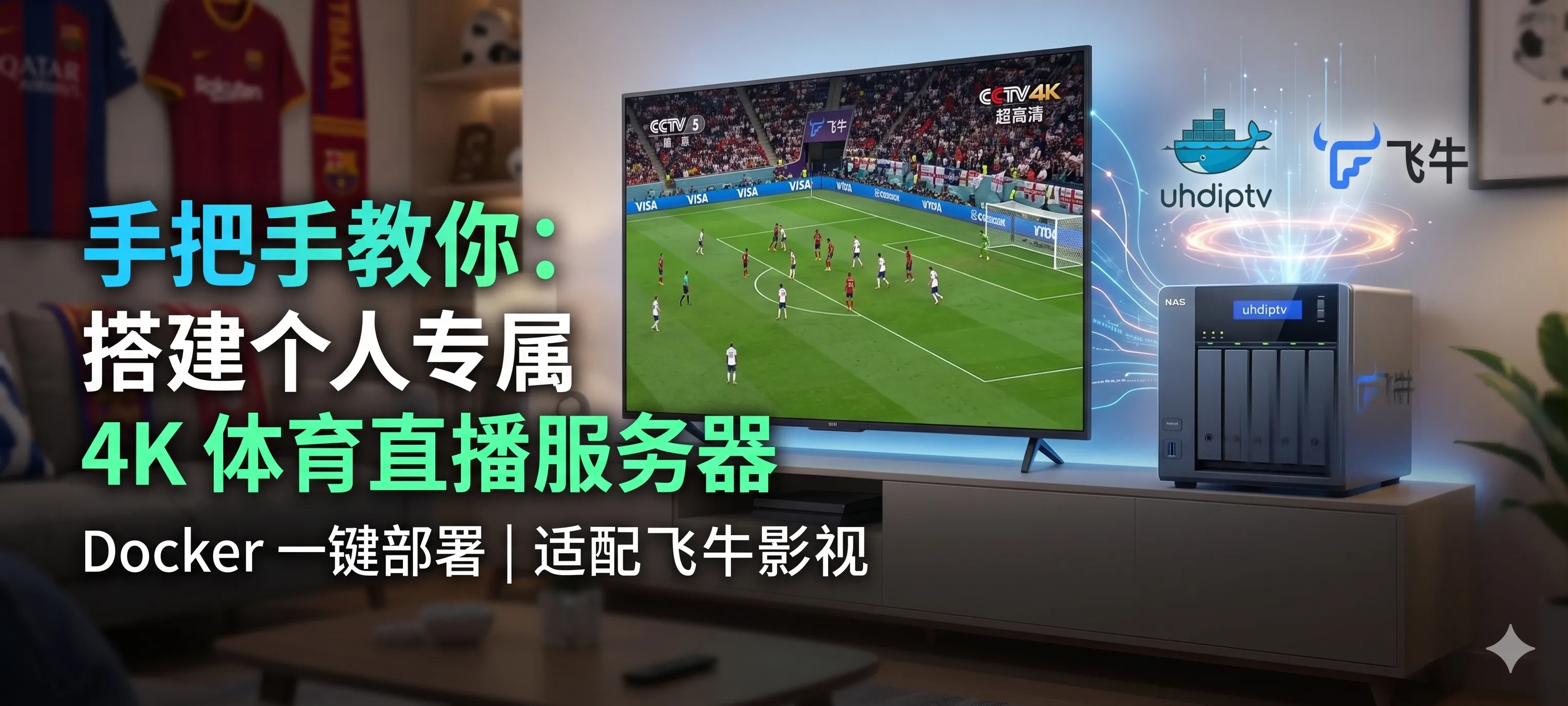 手把手教你搭建 4K 体育直播源：Docker Compose 一键部署 uhdiptv 适配飞牛影视